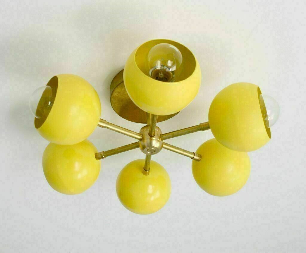 1950's Mid Century Eye Ball Shade Ceiling Light Sputnik Chandeliers Lamp Yellow