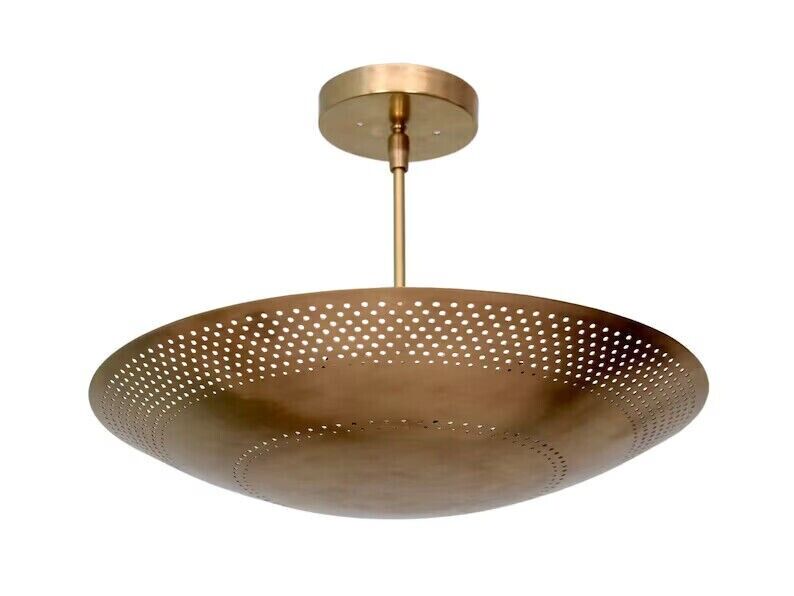 6-Light Perforated Ceiling Flushmount Pendant in Mid Century Raw Brass Finish