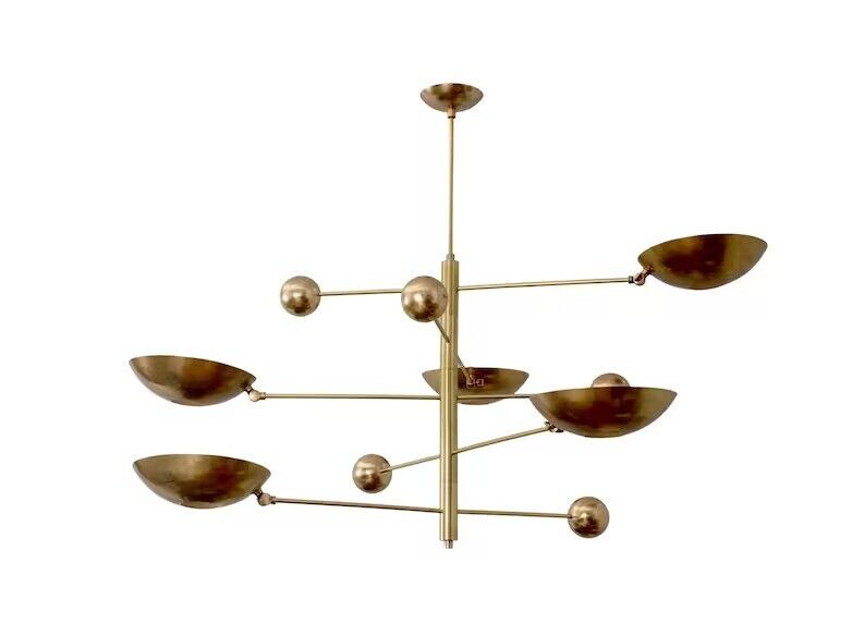 5 Light Pendant Mid Century Modern Raw Brass Sputnik chandelier light Fixture