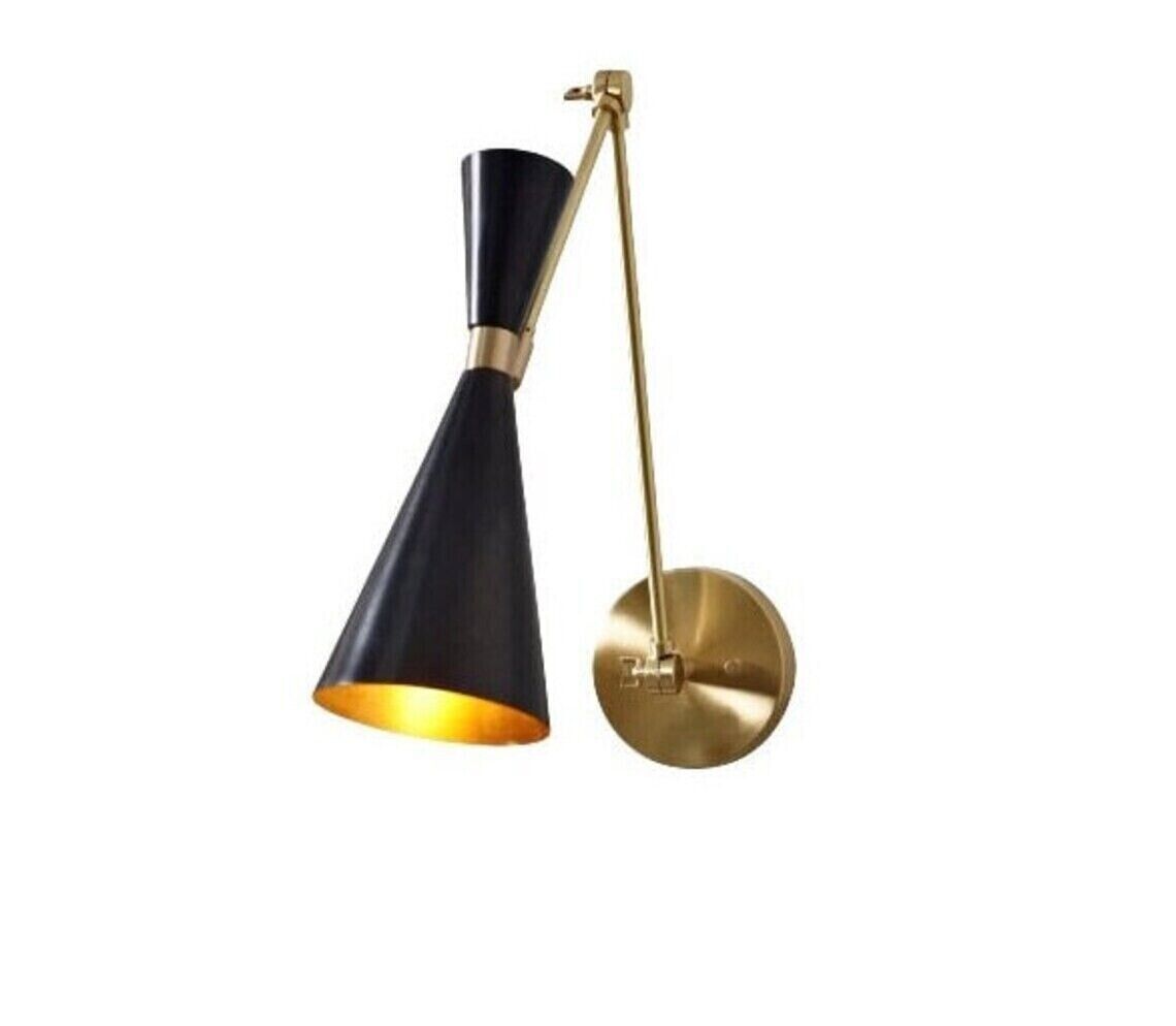 Mid Century Wall Sconce Wall Light Lamp Black LELO 3 , Handmade Brass Stilnovo