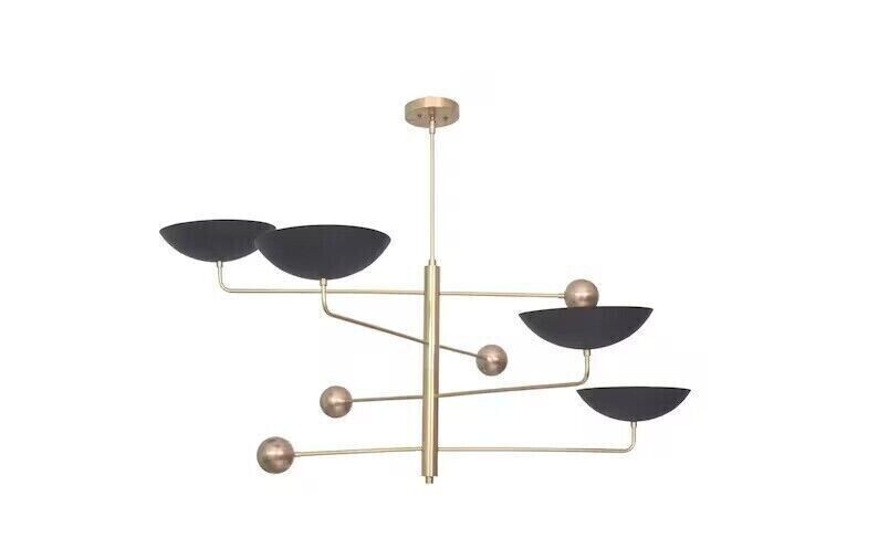 4 Light Curved Pendant Mid Century Modern Raw Brass Sputnik chandelier light