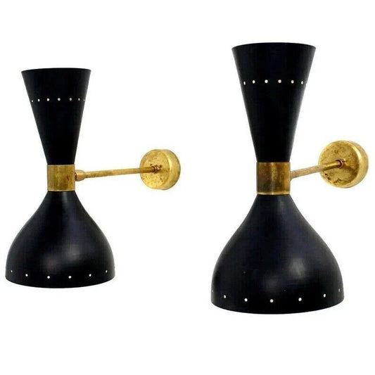 Raw Brass Diabolo Wall Sconce Pair - Modern Italian Lights Lamps for Contemporary