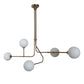 Five Globe Light Stilnovo Style Linear Brass Sputnik Chandelier Pendant Light Fixture