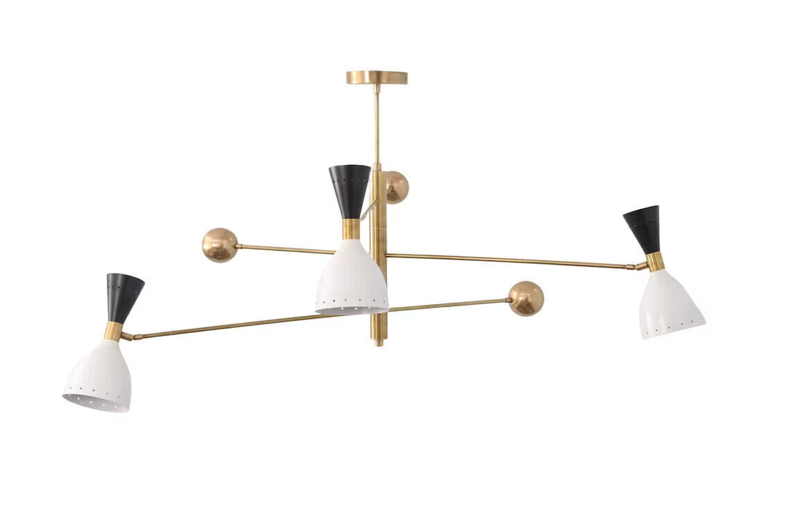 3 Light Counterball Pendant Mid Century Modern In Raw Brass chandelier light