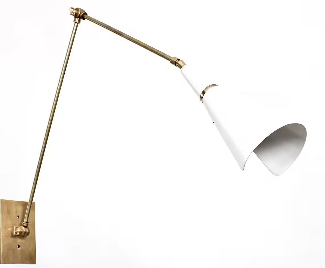 SCICCOSO Adjustable Raw Brass Wall Light - Stilnovo Mid Century White Wall Lamp