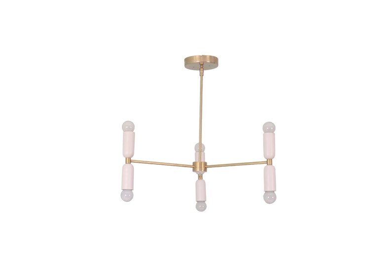 6 Light Stilnovo Style Raw Brass Chandelier Light Fixture