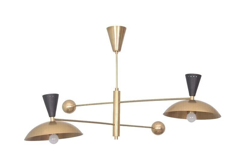 2 Light Dome Pendant Mid Century Modern Raw Brass Sputnik chandelier light Fixtu
