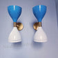 Mid Century Italian Wall Sconce in Blue & White Modern Design with Raw Brass Finish