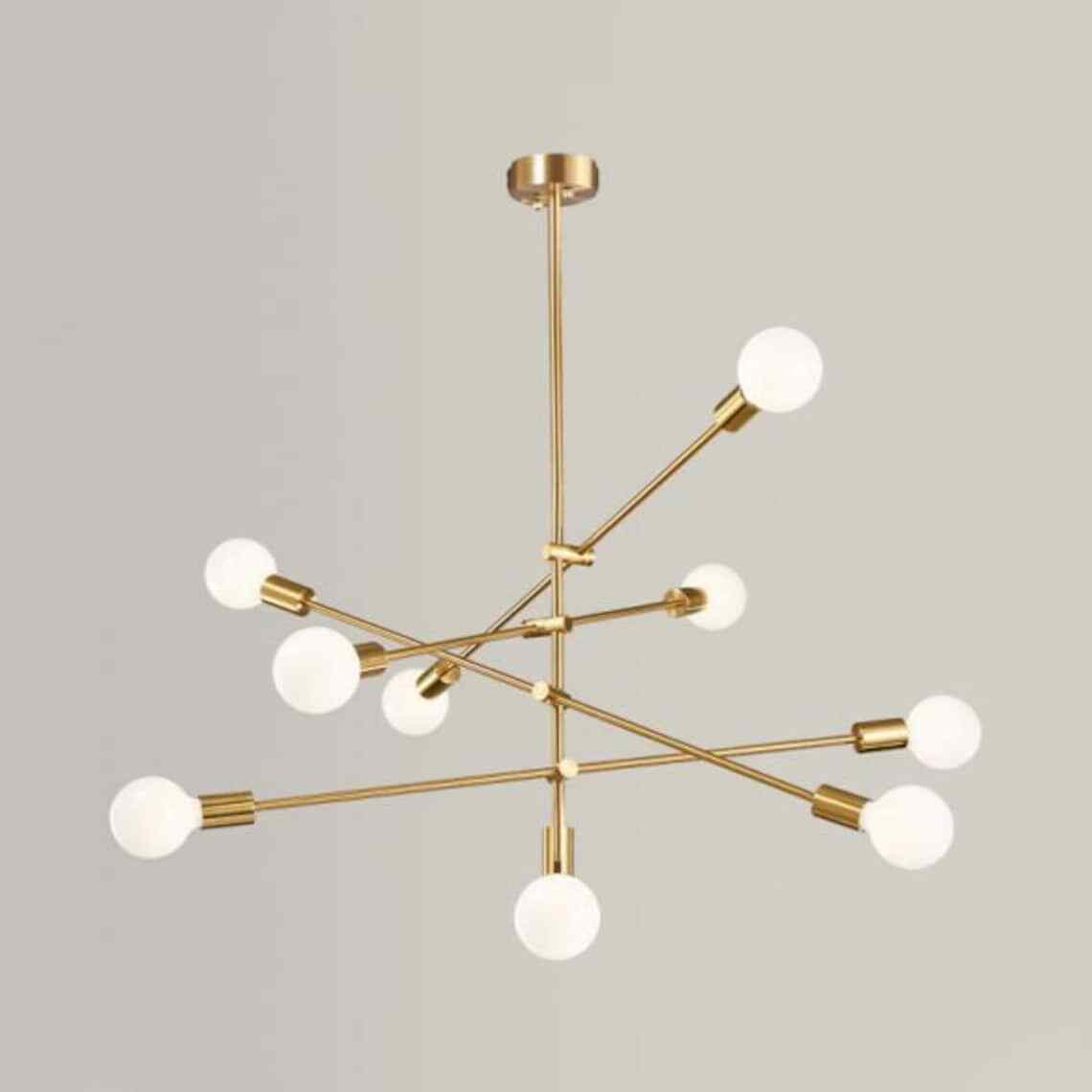 Mid Century Chandelier 8+1 Lights Ceiling Lamp in Polished Brass Modern Fixture
