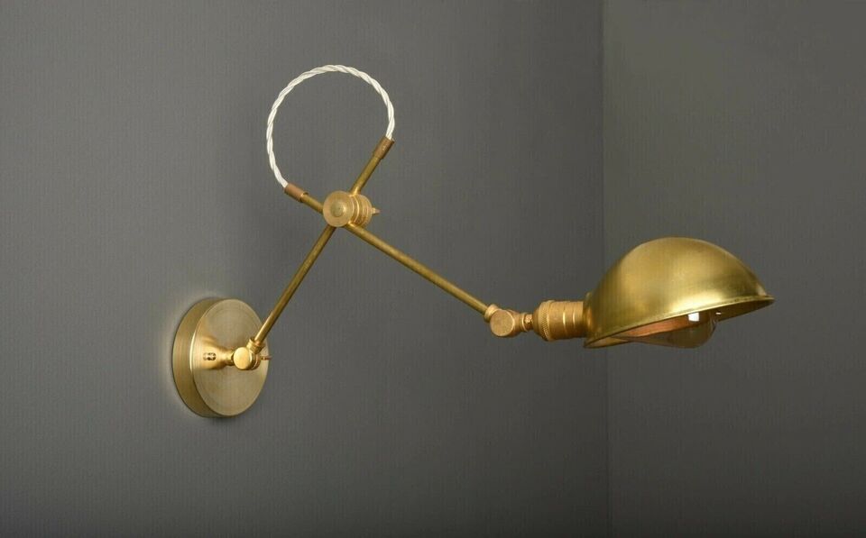 industrial Brass Swing Arm Wall Sconce Metal Adjustable Wall Light Fixture Lamp