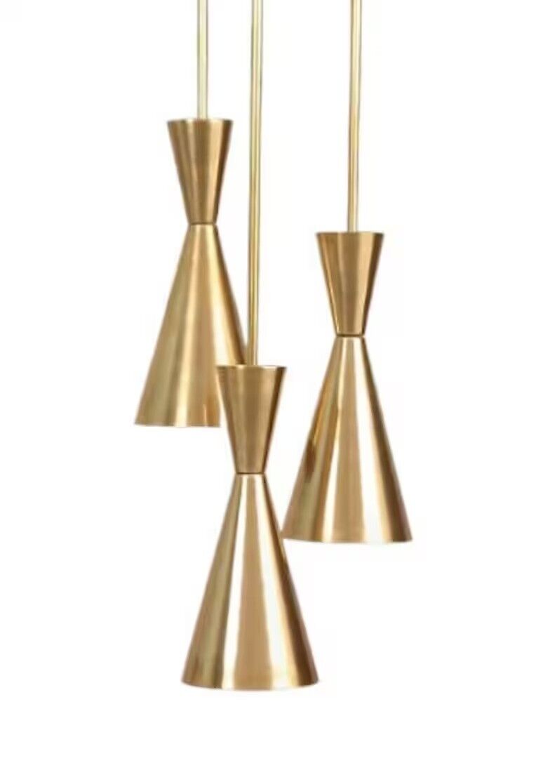 Mid Century Brushed Brass Cascading Chandelier Pendant Ceiling Light Fixture