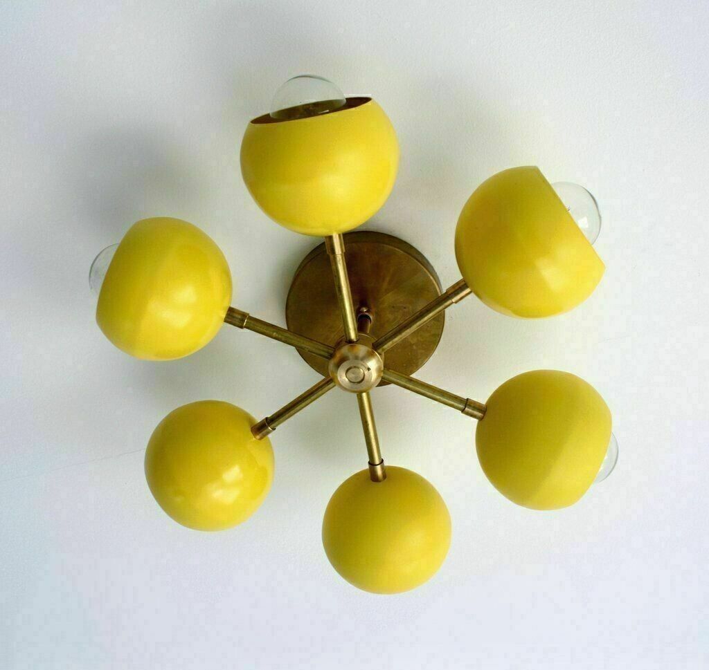 1950's Mid Century Eye Ball Shade Ceiling Light Sputnik Chandeliers Lamp Yellow