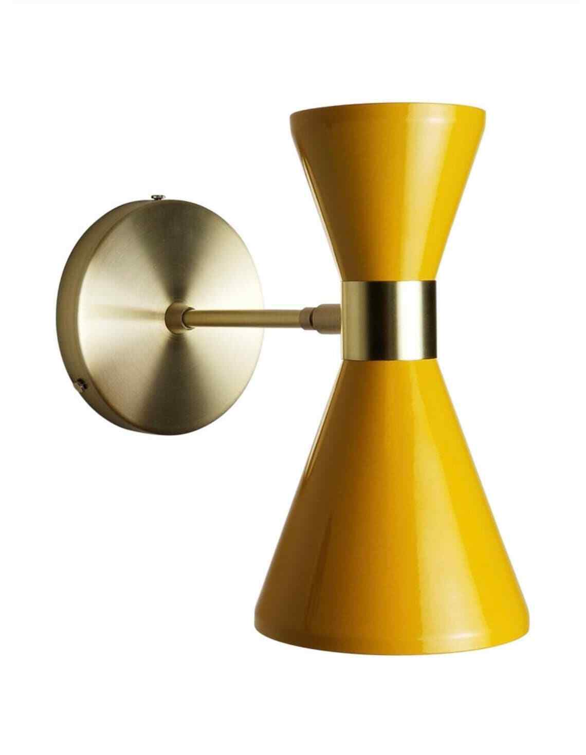 Pair of Wall Light Twin Italian Sconce Lamp Stylish Brushed Brass Yellow Fixture