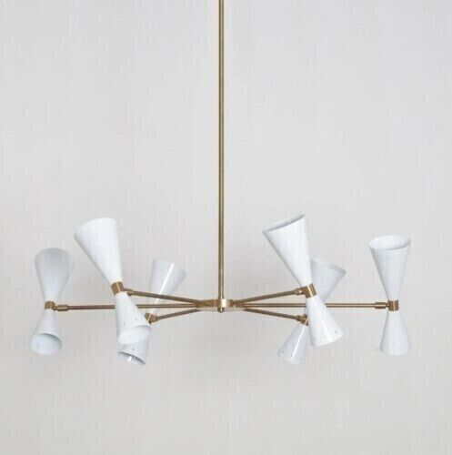 6 Light matte white Brass Sputnik Chandelier Modern Mid Century Light Fixture