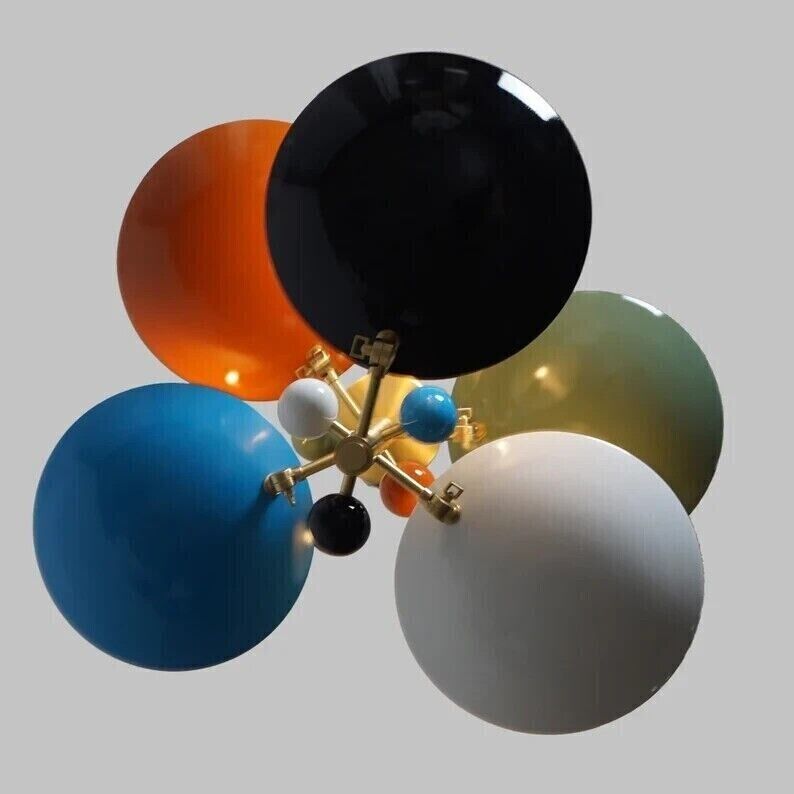 Beautiful Stilnovo Style 5 Multi Color Shade Sputnik Chandelier Light Fixture