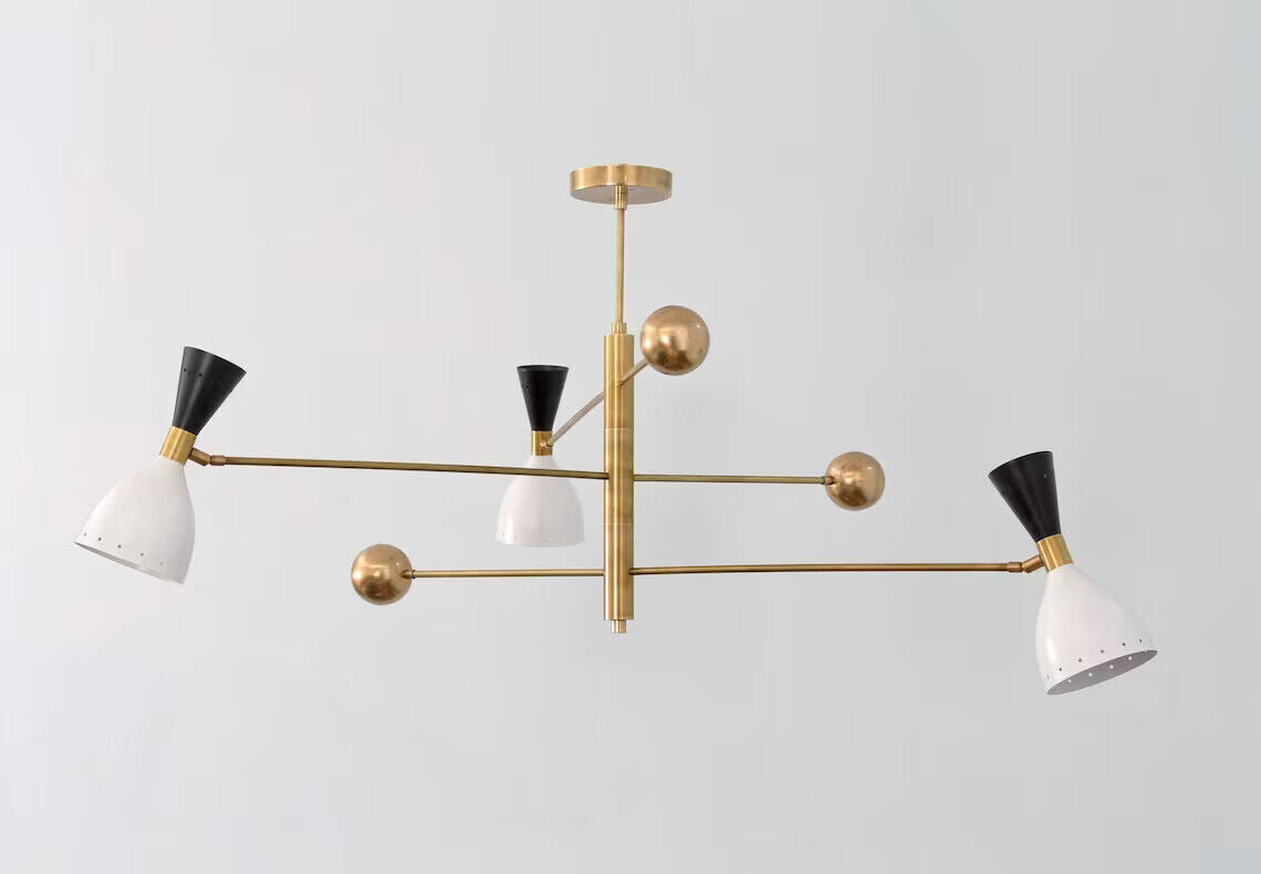 3 Light Counterball Pendant Mid Century Modern In Raw Brass chandelier light
