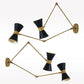Double Articulated Brass Wall Sconce - Mid Century Brass Black Shade in Raw Brass