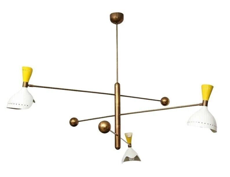 6 Light Cut Shade Counterball Pendant Mid Century Modern Raw Brass Sputnik Light