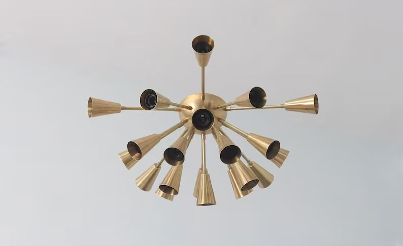 20 Cone Light Handmade Vintage Ceiling Mid Century Raw Brass Sputnik chandelier light Fixture