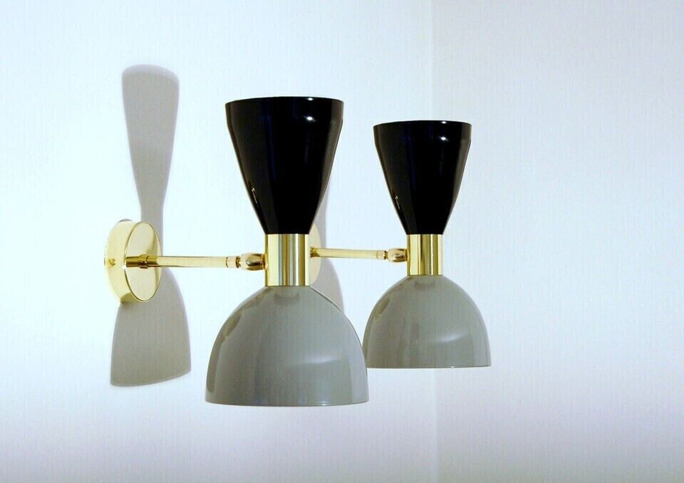 Pair of Wall Sconce Light Raw Brass Finish 1950 Mid Century Italian Diabolo Lamp