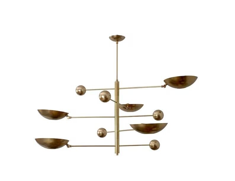 5 Light Pendant Mid Century Modern Raw Brass Sputnik chandelier light Fixture