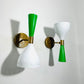 Brass Wall Sconce Pair - Mid Century Diabolo Wall Sconce Light - Green and White