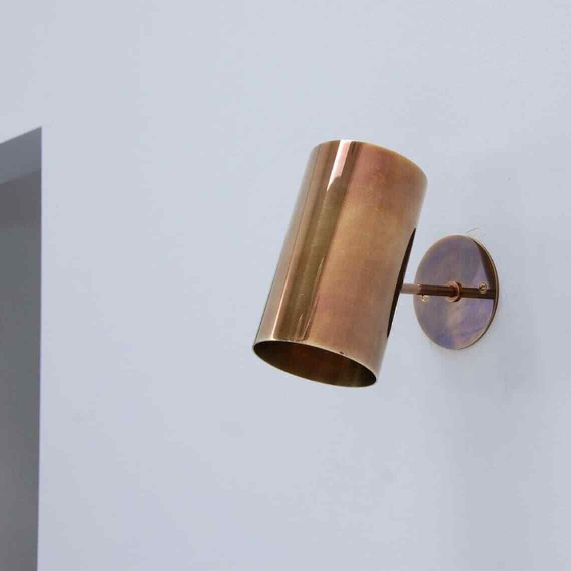Pair of Wall Sconce Italian Mid Century Brass Cylinder Reading Lamp in Raw Brass