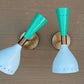 Mid Century White & Mint Green Italian Diabolo Wall Sconce with Raw Brass Finish