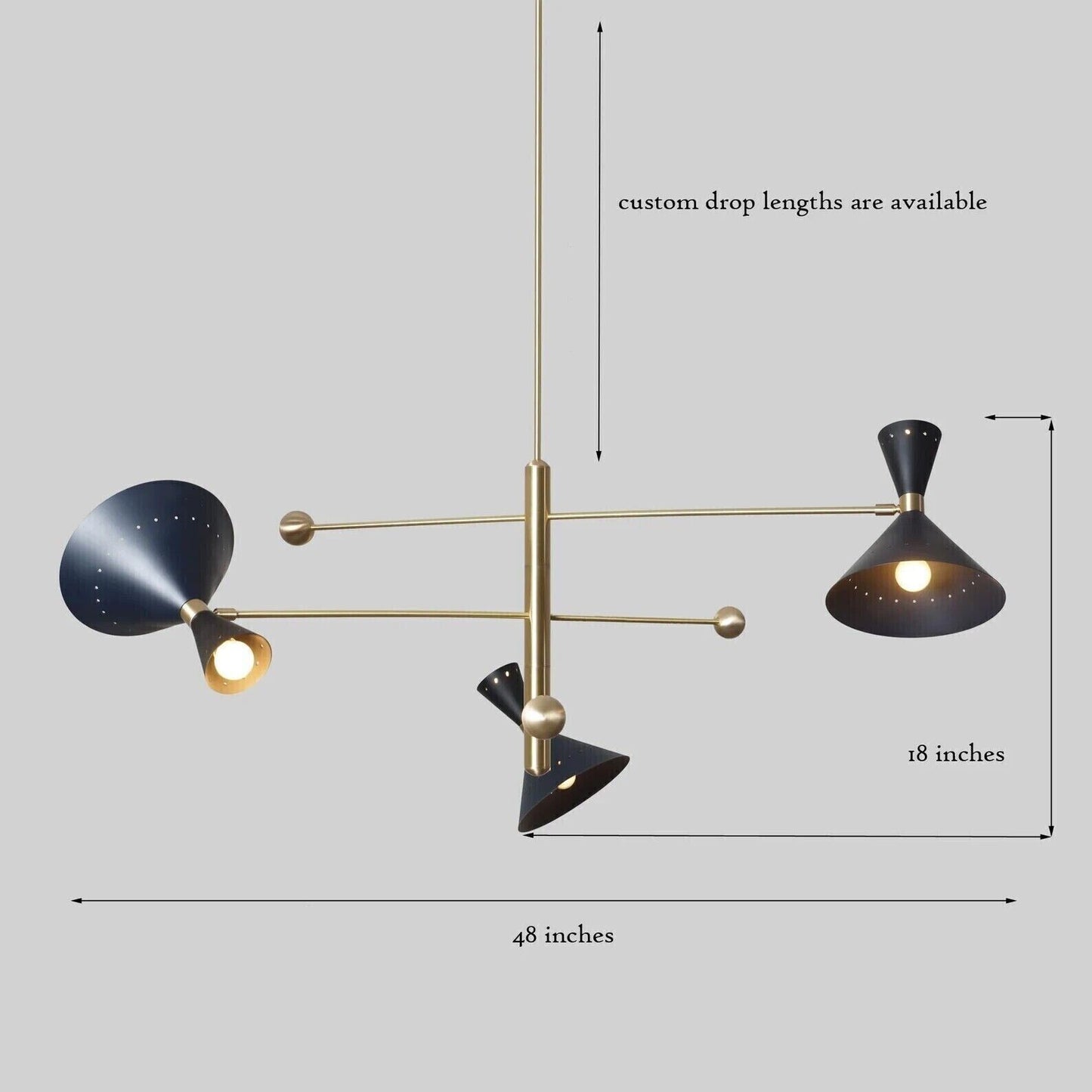 Mid Century Modern Brass 6 Lights Sputnik Starburst Chandelier Lighting Fixture