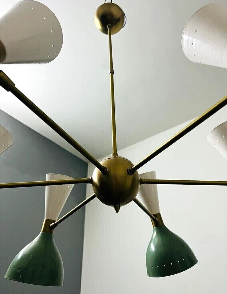 6 Arms Light Mid Century Stilnovo Style Modern Brass Sputnik Chandelier
