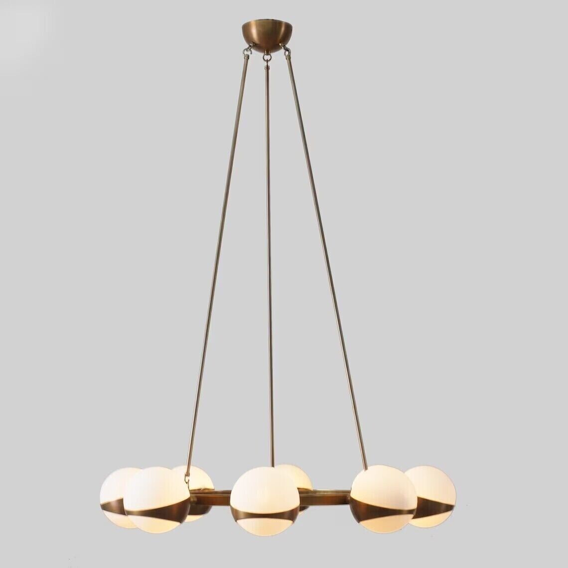 Stilnovo 8 Globe Raw Brass Chandelier Light Fixture Modern Sputnik Ceiling Light