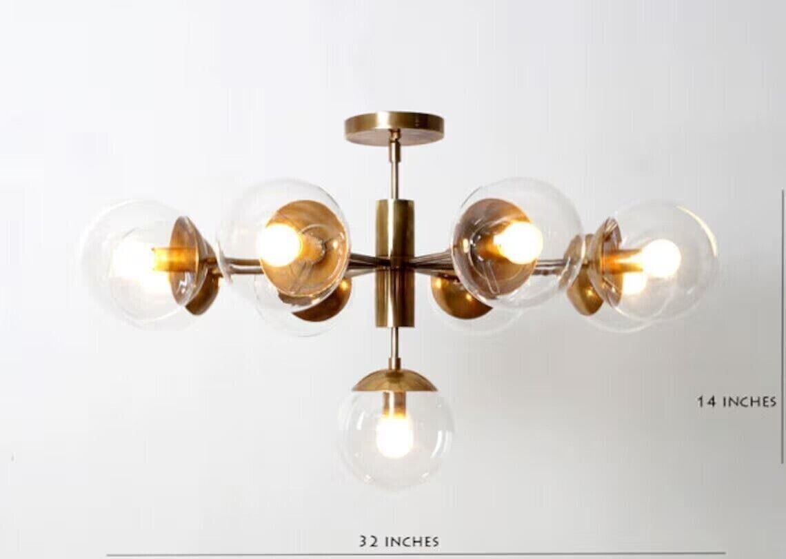 Gorgeous Mid Century Sputnik Chandelier 9 Light Modern in Raw Brass DECO SLAD