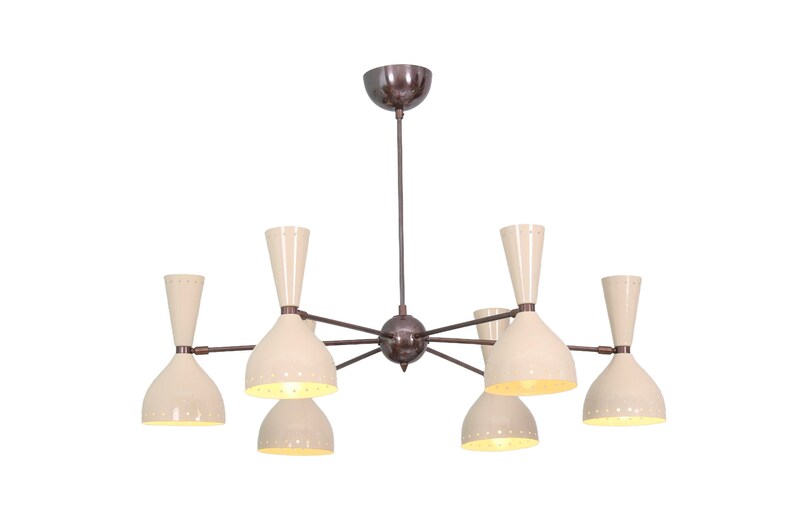 6 Light Stilnovo Style Raw Brass chandelier light Fixture