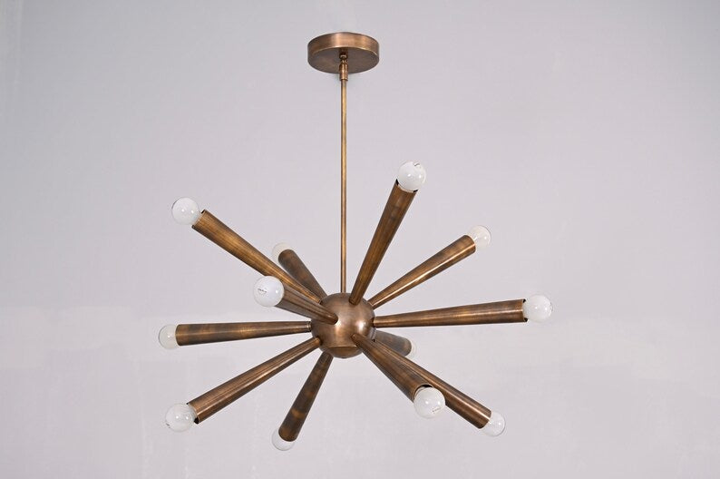 12 Light Stilnovo Style Raw Brass chandelier light Fixture