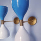 Mid Century Italian Wall Sconce in Blue & White Modern Design with Raw Brass Finish