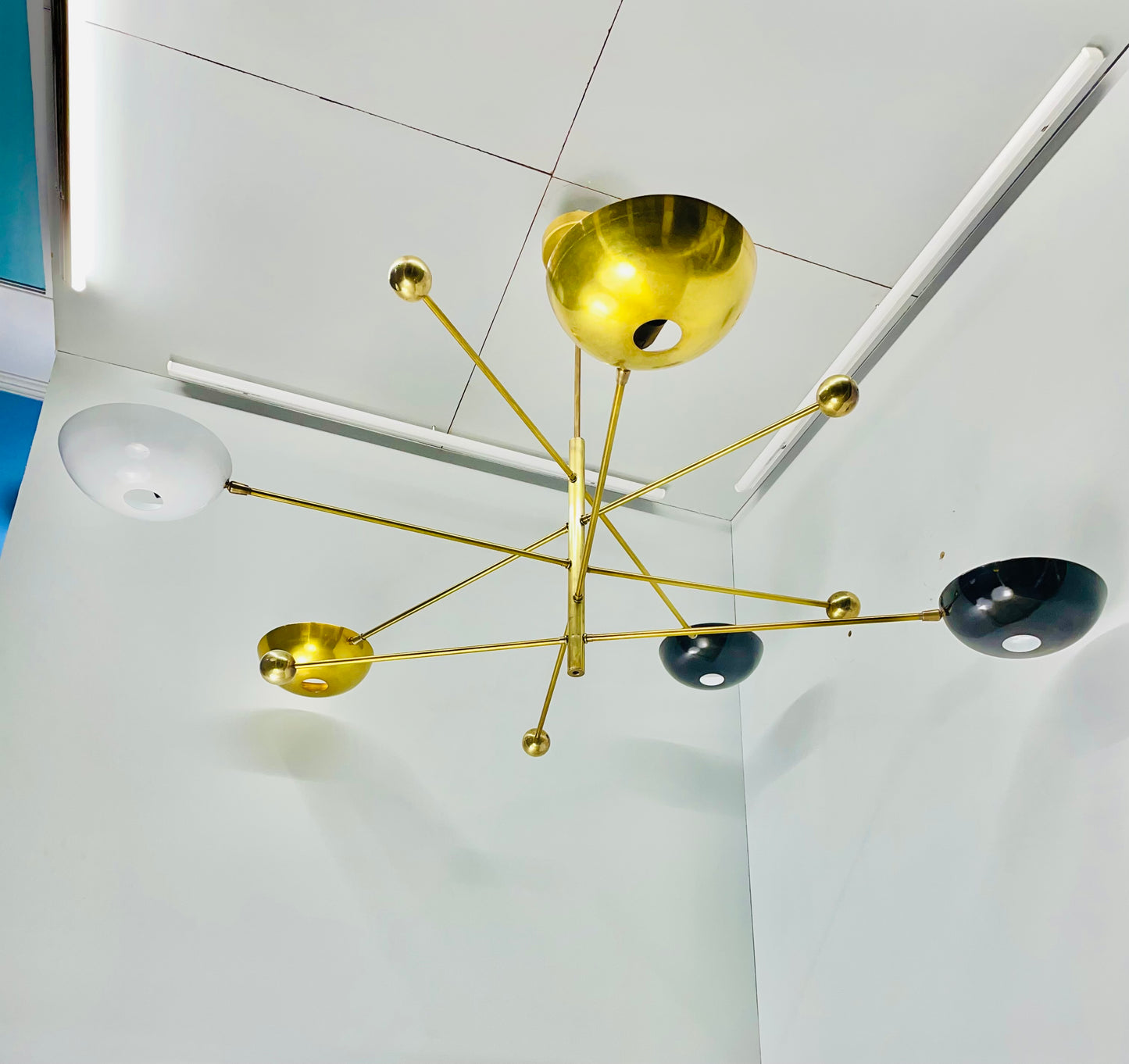 5-Light Pendant: Mid Century Modern Raw Brass Sputnik Chandelier Light Fixture