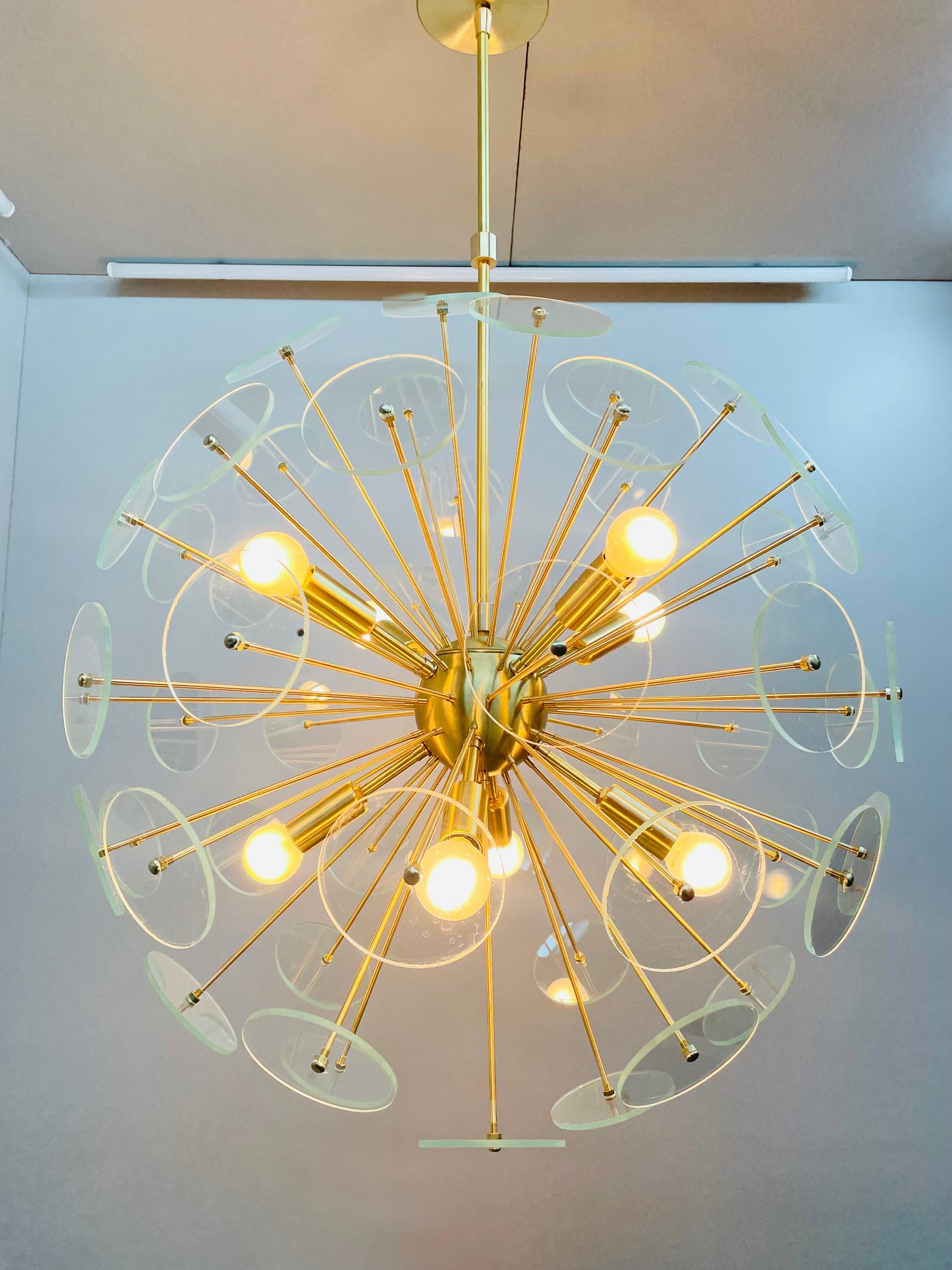 Statement Chandelier Mid Century Sputnik Brass Chandelier Glass - Handmade Urchin Chandelier Ceiling Light - 8 Light 24 Inch