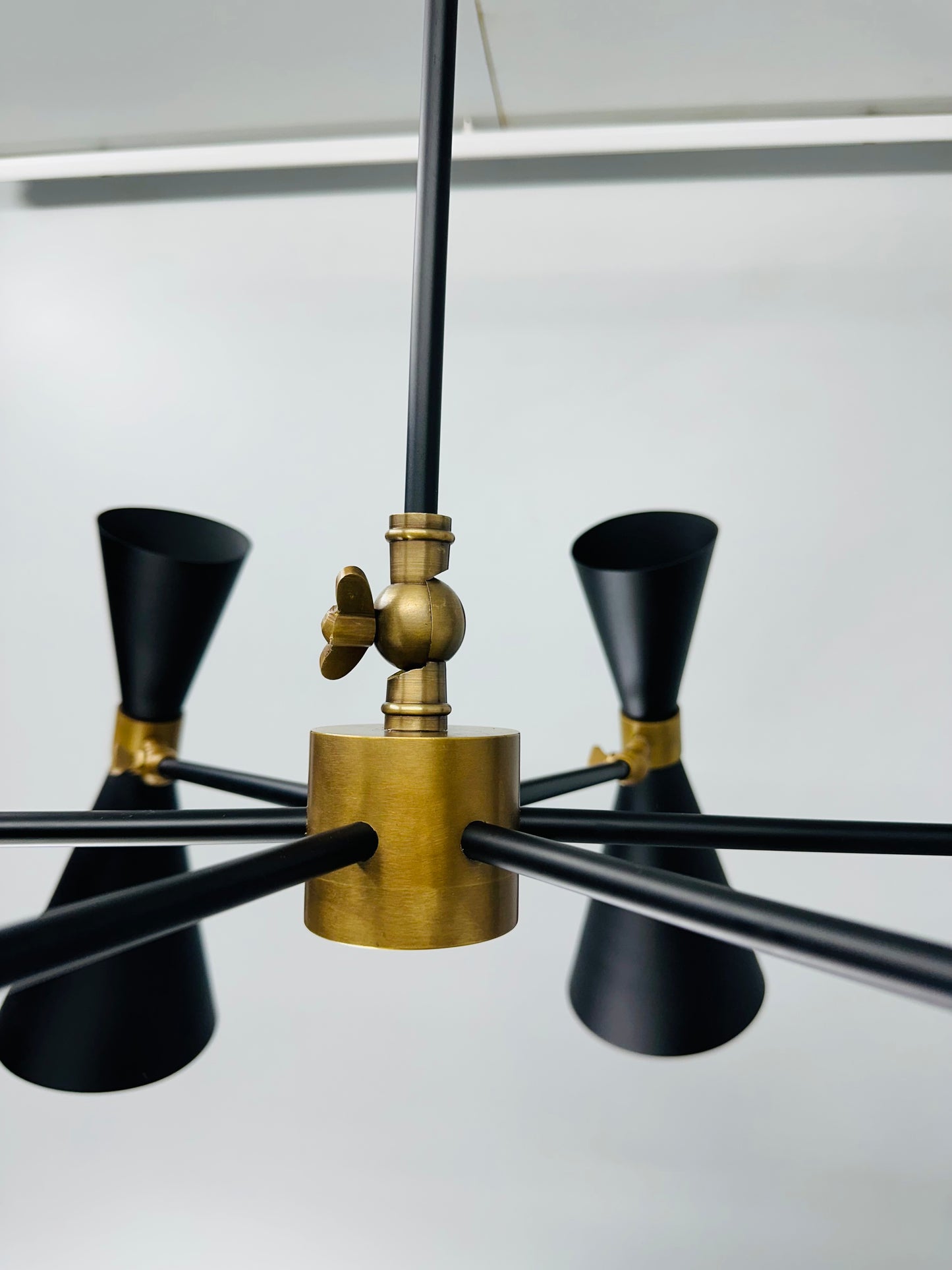 Mid Century Modern Brass Bow Tie Chandelier | 6 Arms Ceiling Light Fixture