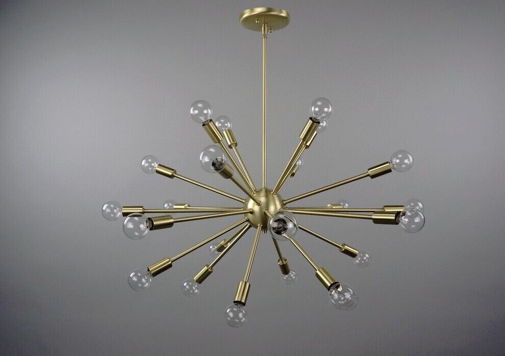 Mid Century Modern Brushed Brass Sputnik Chandelier light fixture 24 Lights - Global Lights Hub