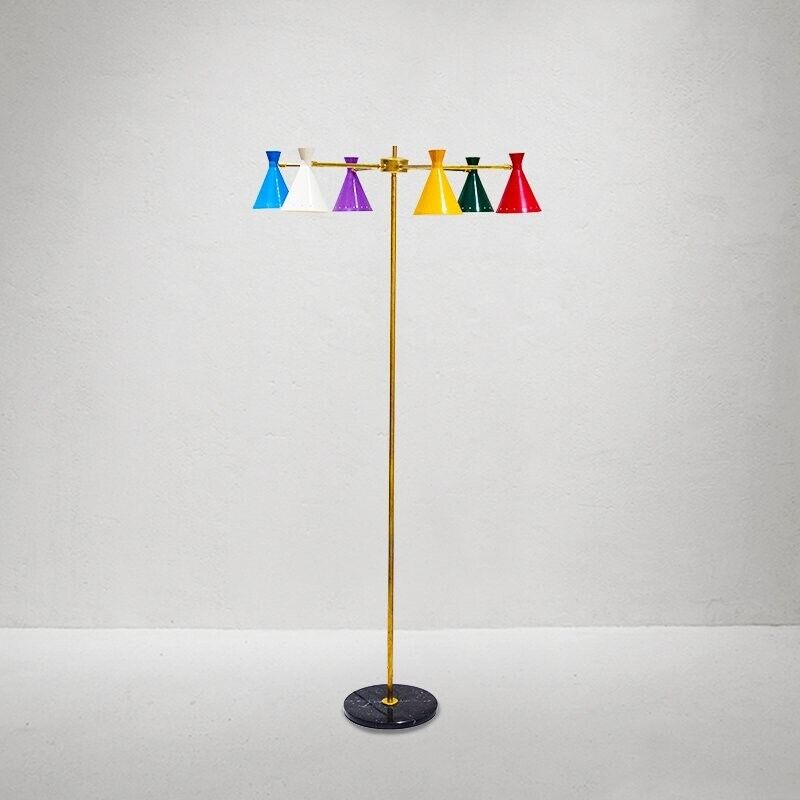Mid-Century Italian Floor Lamp in Brass, 1960s 6 Bulbs Light Lamp - Global Lights Hub