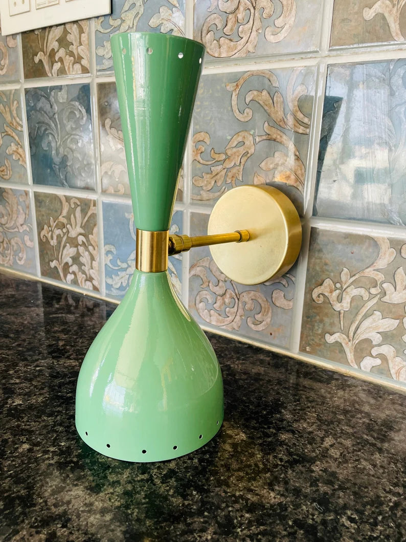 Mid Century Modern Interior with Brass Diabolo Wall Sconce Light