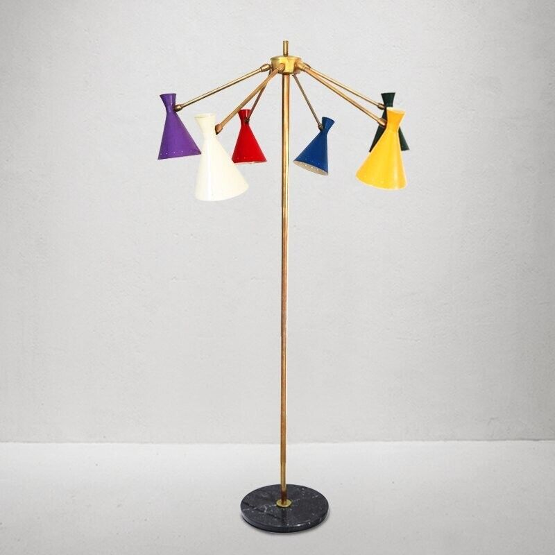 Mid-Century Italian Floor Lamp in Brass, 1960s 6 Bulbs Light Lamp - Global Lights Hub