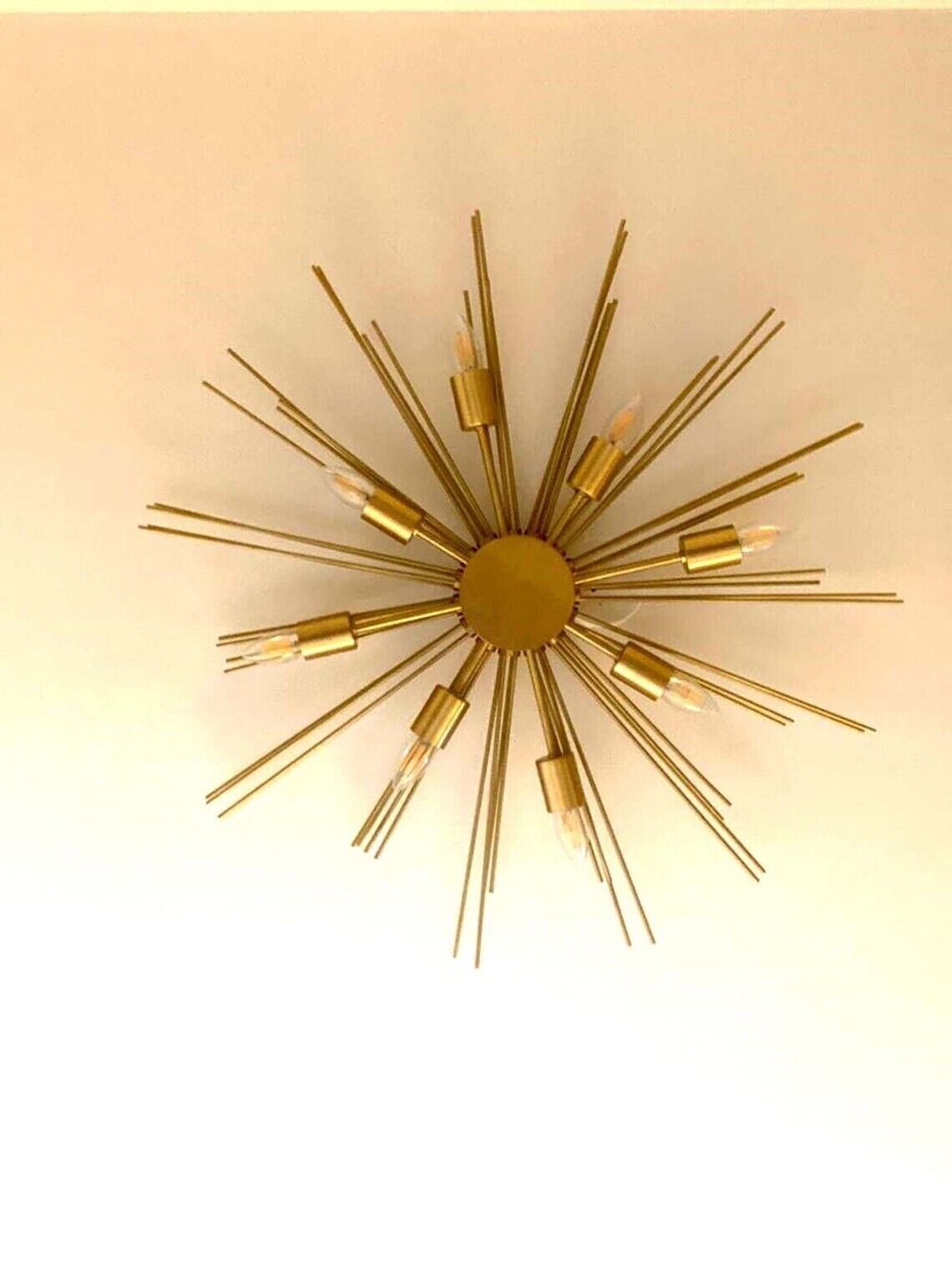 Vintage brass Mid Century flush Ceiling mount pendant chandelier indoor light - Global Lights Hub