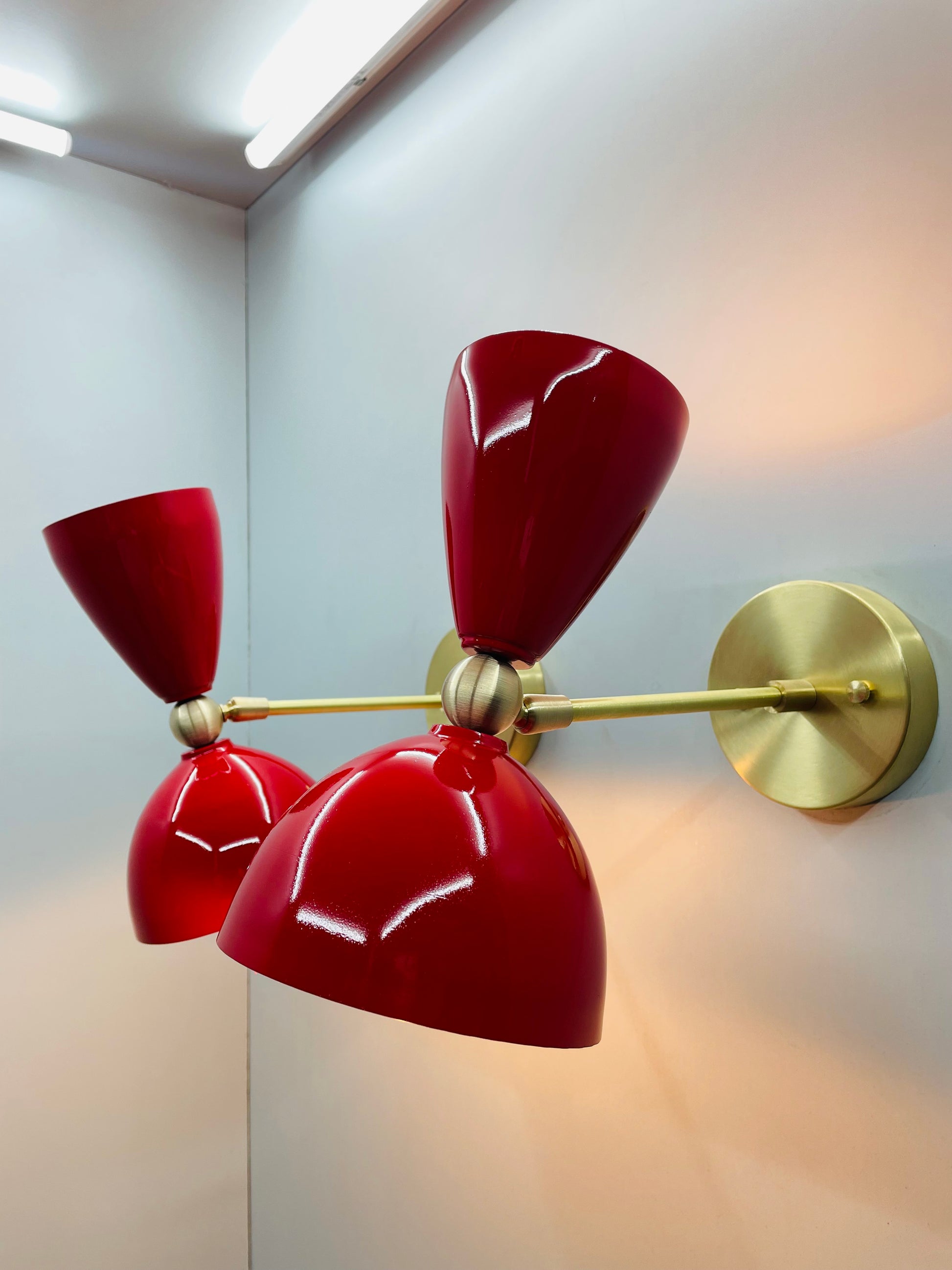 Vibrant Red Wall Sconces - Italian Design - Brass Construction