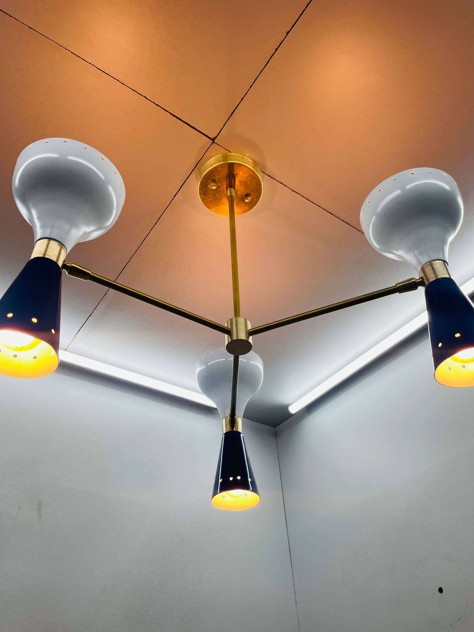 Stilnovo Style 3 Lights Modern Brass Sputnik Chandelier Mid century Modern Ceiling Light Fixture Of Metal Cone - Global Lights Hub