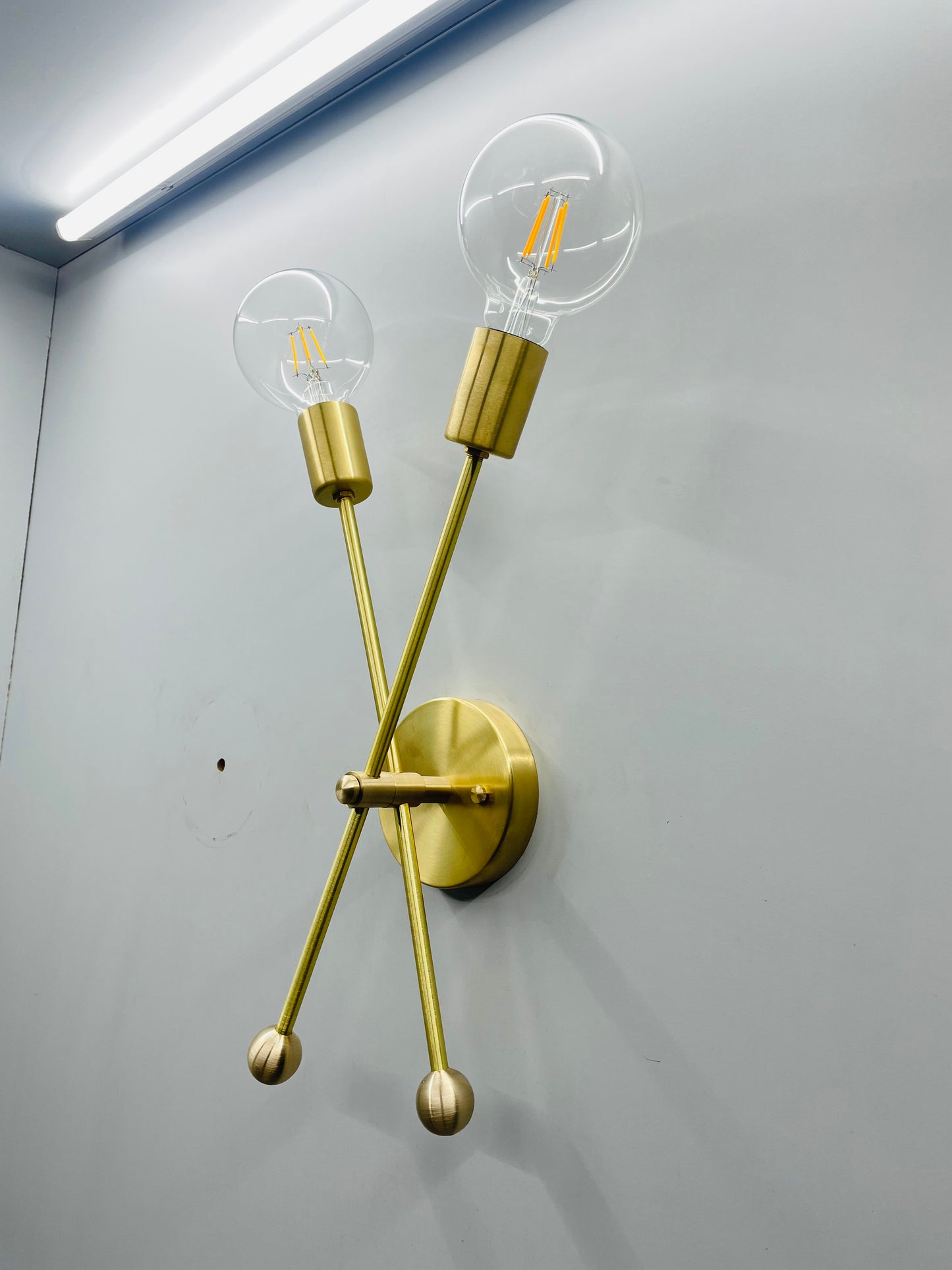 2-Light Brass Wall Fixture - Sputnik Style - Retro Lighting