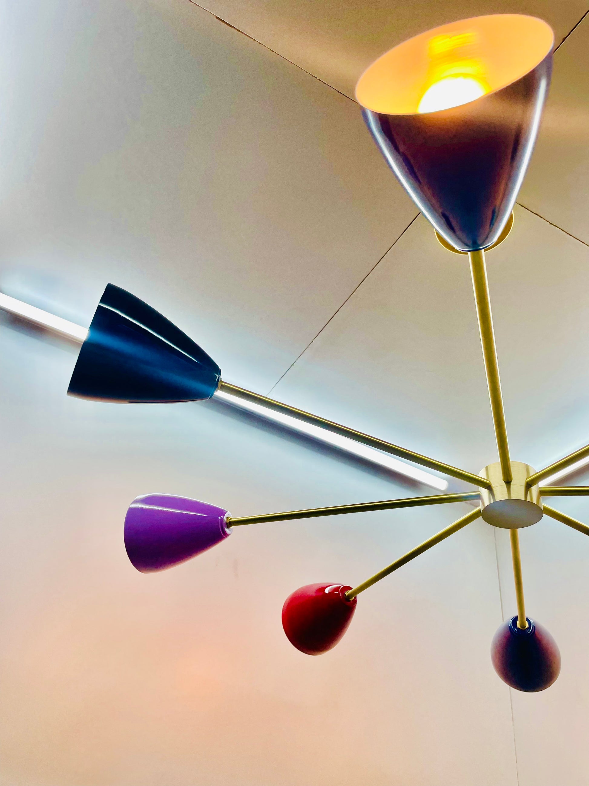 8 Lights Multicolor Brass Sputnik Flush Mount Mid Century Modern Chandelier - Global Lights Hub