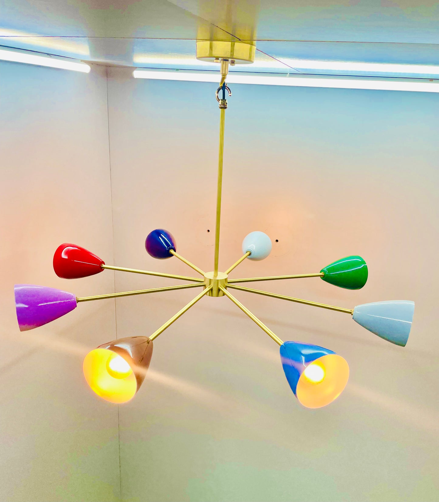 8 Lights Multicolor Brass Sputnik Flush Mount Mid Century Modern Chandelier - Global Lights Hub