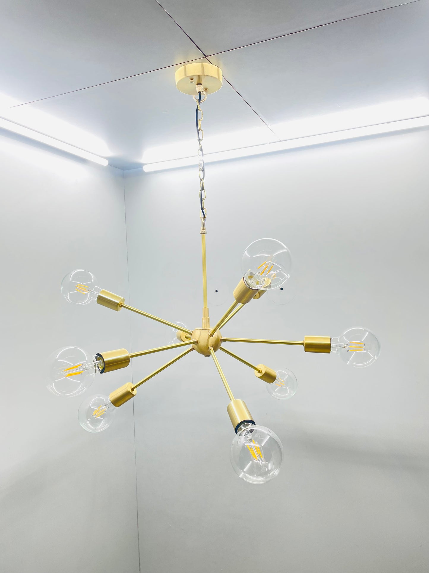 Mid Century Stilnovo Brass Sputnik Chandelier Handmade Brass Ceiling Lamp Light 9 Arms/Lights - Global Lights Hub