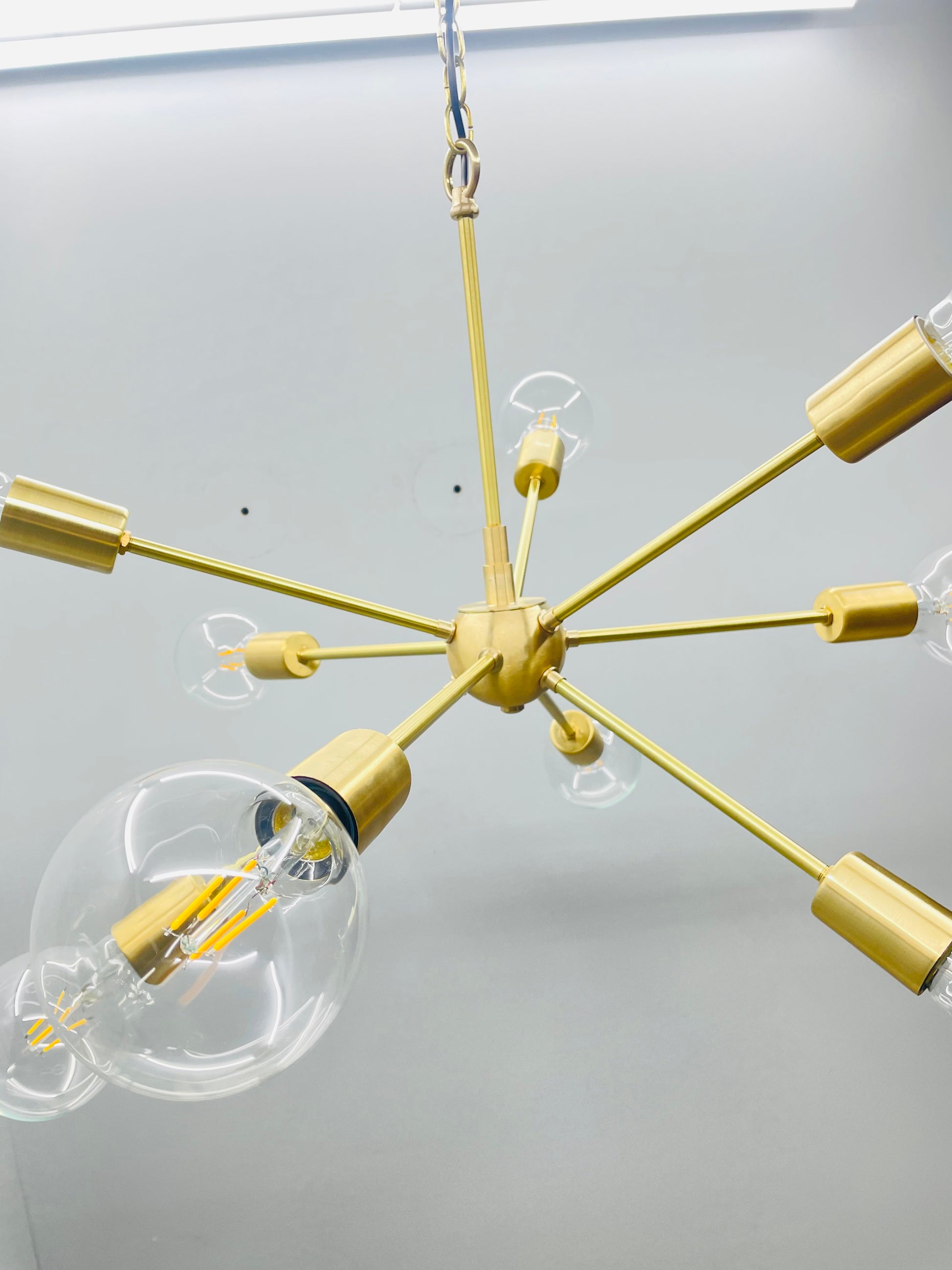 Mid Century Stilnovo Brass Sputnik Chandelier Handmade Brass Ceiling Lamp Light 9 Arms/Lights - Global Lights Hub